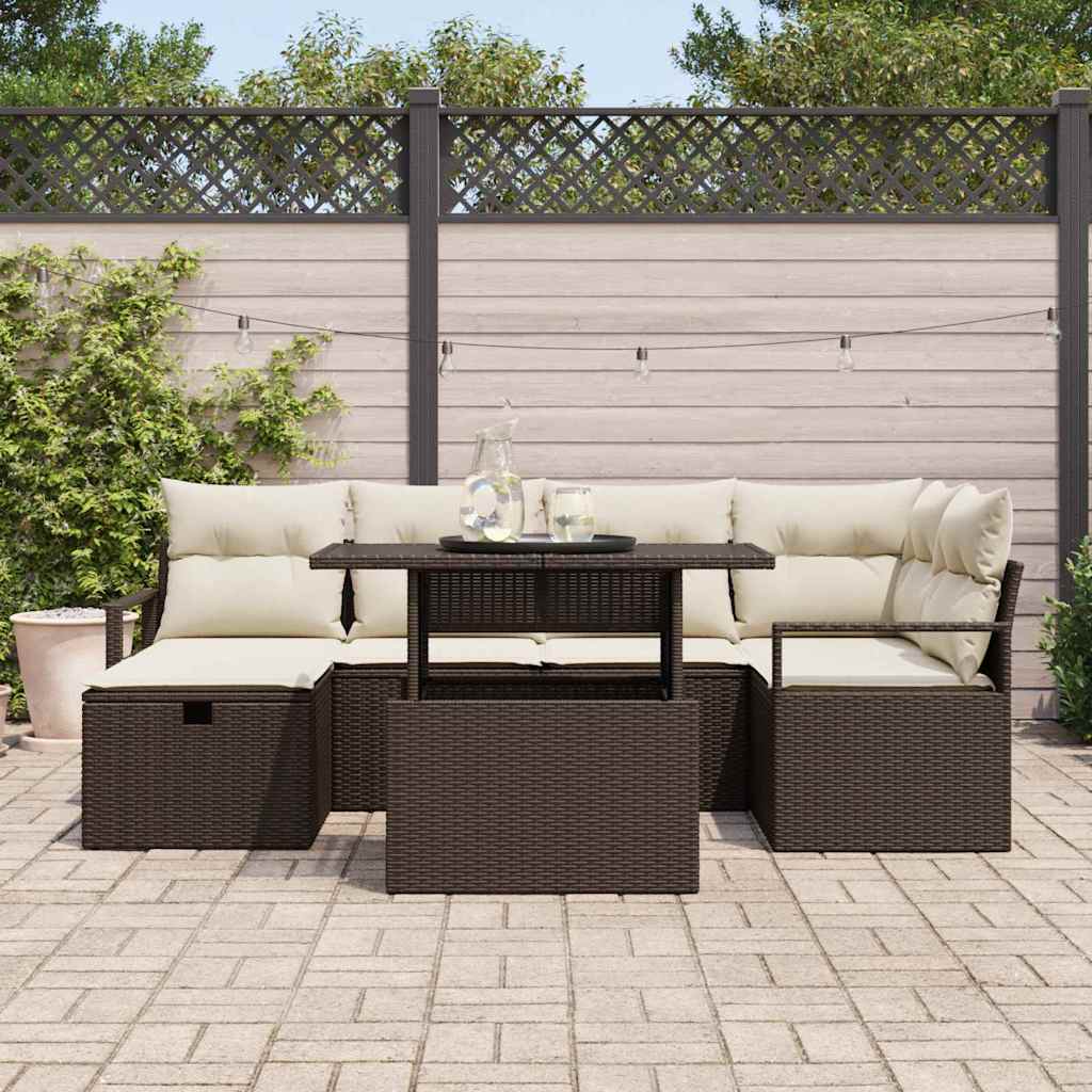 Conjunto de Sofá de Jardim 7 pcs Castanho Rattan Sintético