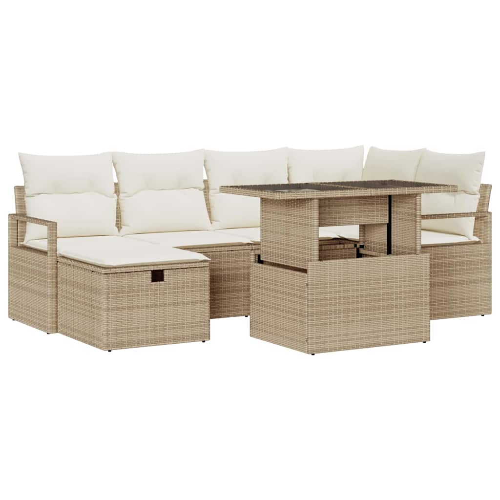 Conjunto de Sofá de Jardim 7 pcs Bege Rattan Sintético