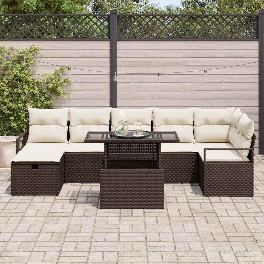 Conjunto de Sofá de Jardim 8 pcs Castanho Rattan Sintético