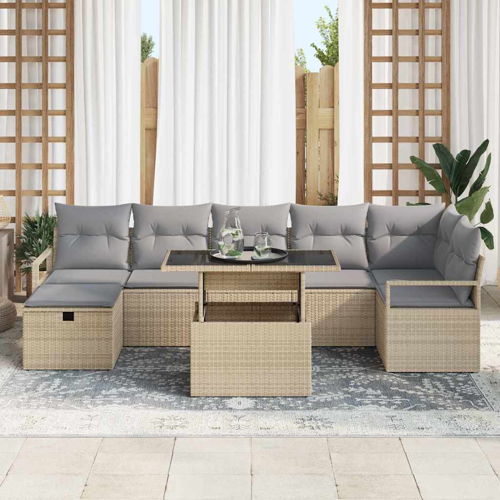 Conjunto de Sofá de Jardim 8 pcs Bege Rattan Sintético