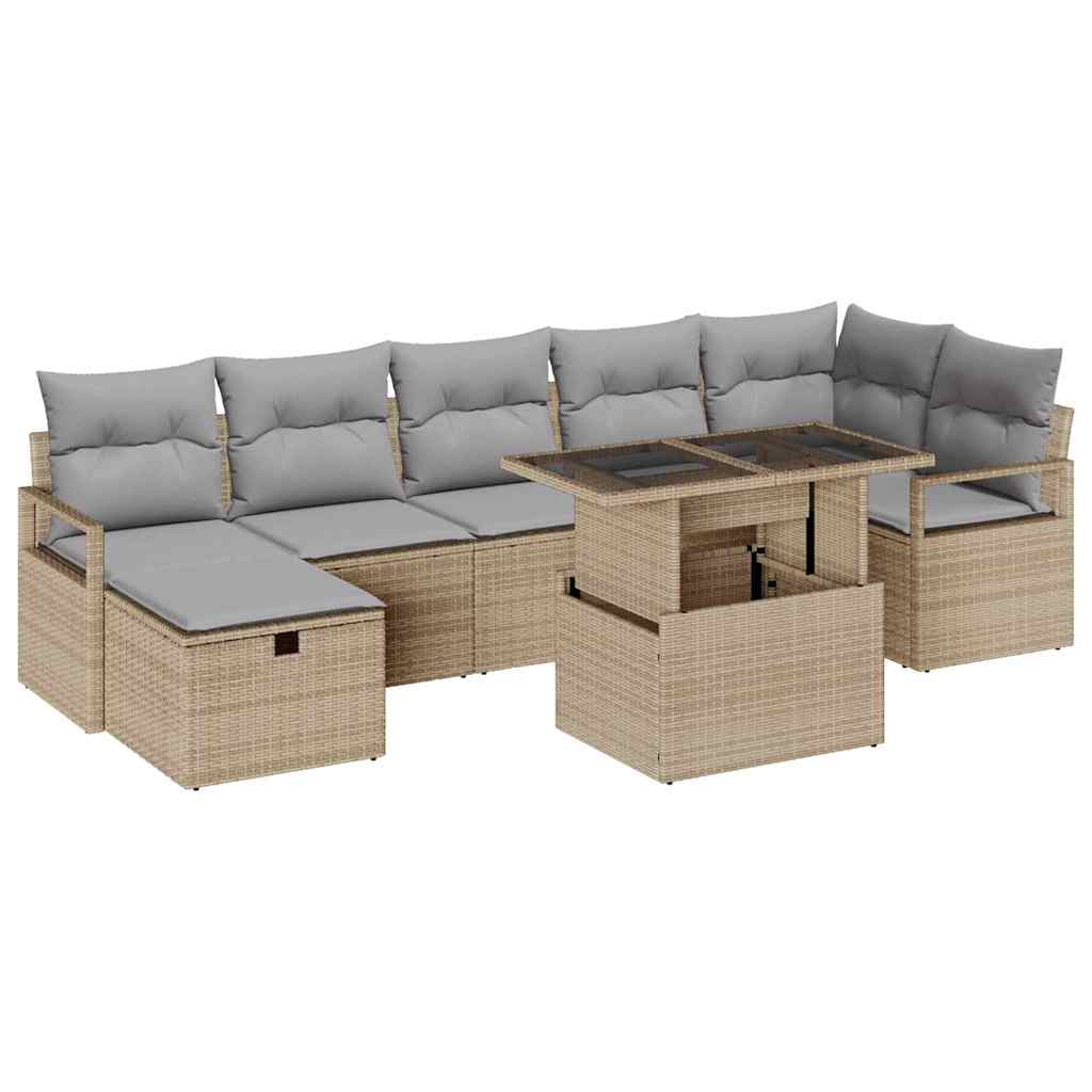 Conjunto de Sofá de Jardim 8 pcs Bege Rattan Sintético