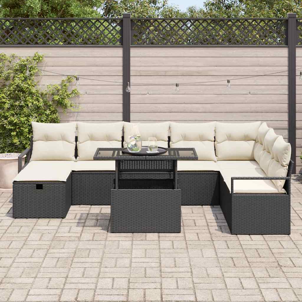 Conjunto de Sofá de Jardim 9 pcs Preto Rattan Sintético