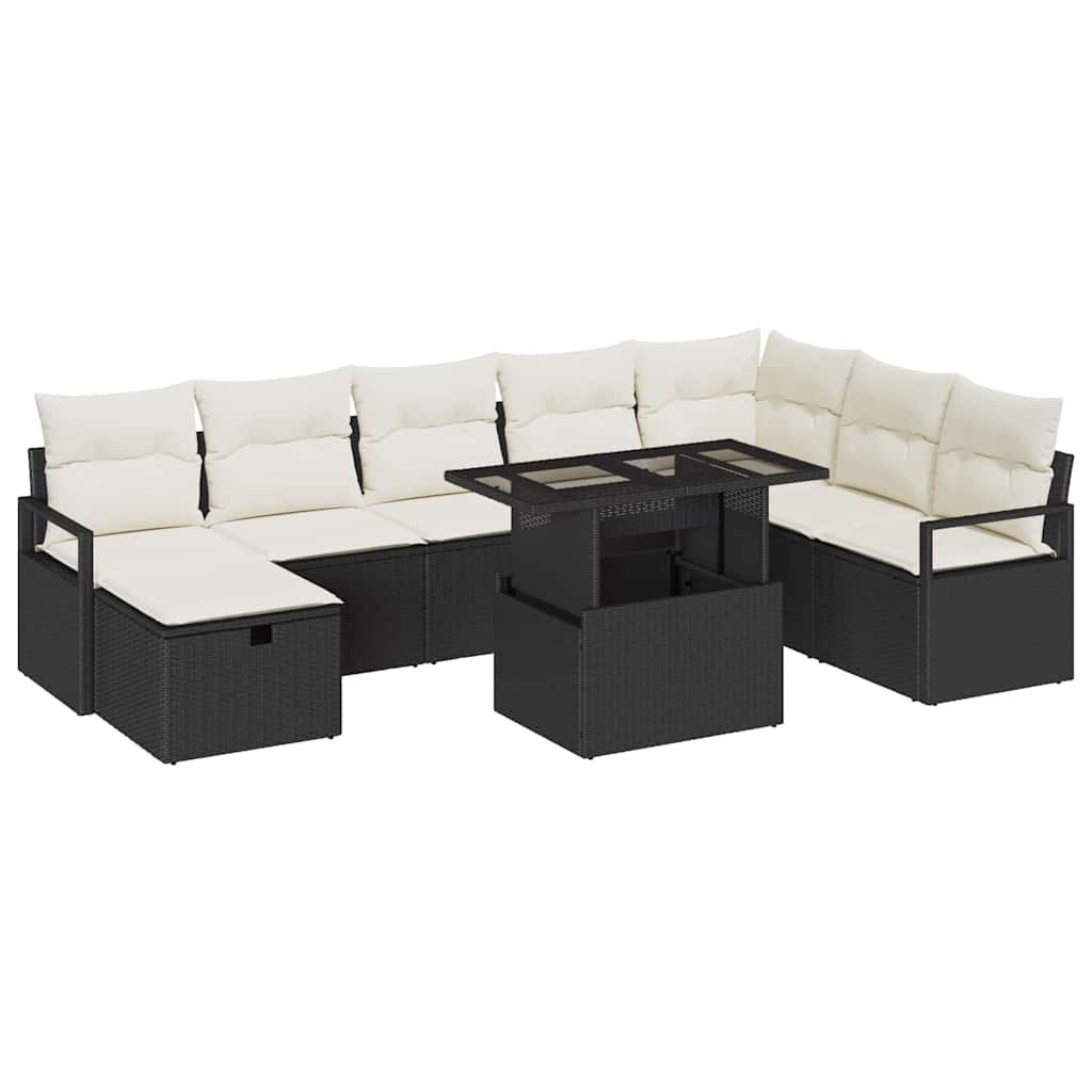 Conjunto de Sofá de Jardim 9 pcs Preto Rattan Sintético