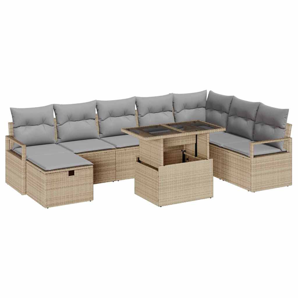 Conjunto de Sofá de Jardim 9 pcs Bege Rattan Sintético