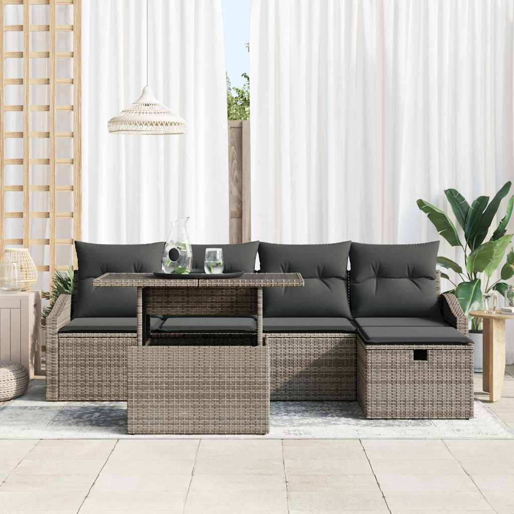 Conjunto de Sofá de Jardim 6 pcs Cinzeto Rattan Sintético