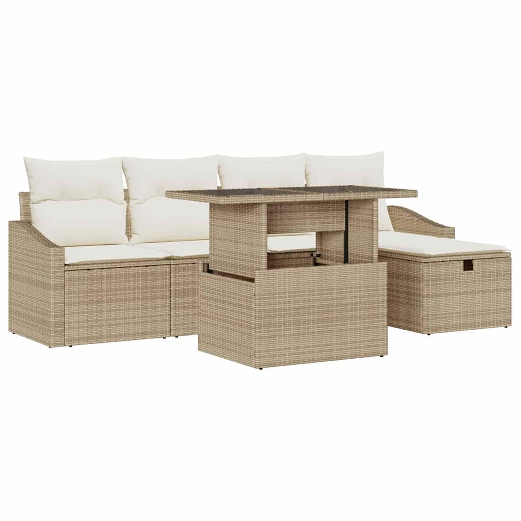 Conjunto de Sofá de Jardim 6 pcs Bege Rattan Sintético