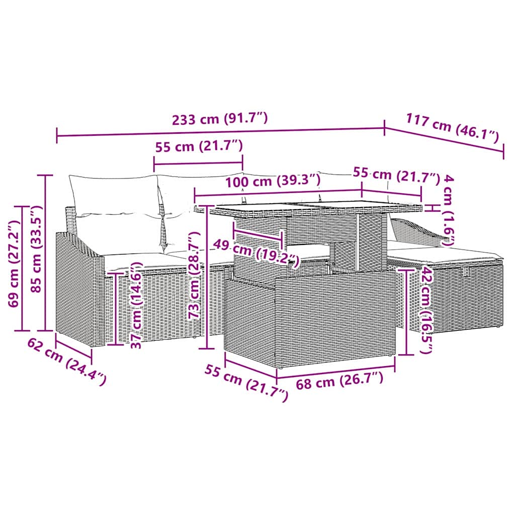 Conjunto de Sofá de Jardim com almofada 6 pcs Cinzento-claro