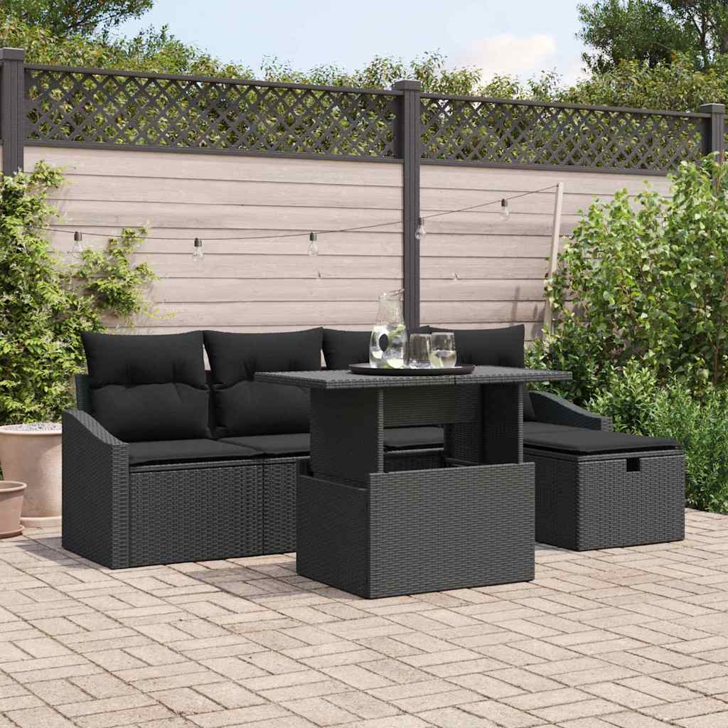 Conjunto de Sofá de Jardim 6 pcs Preto Rattan Sintético
