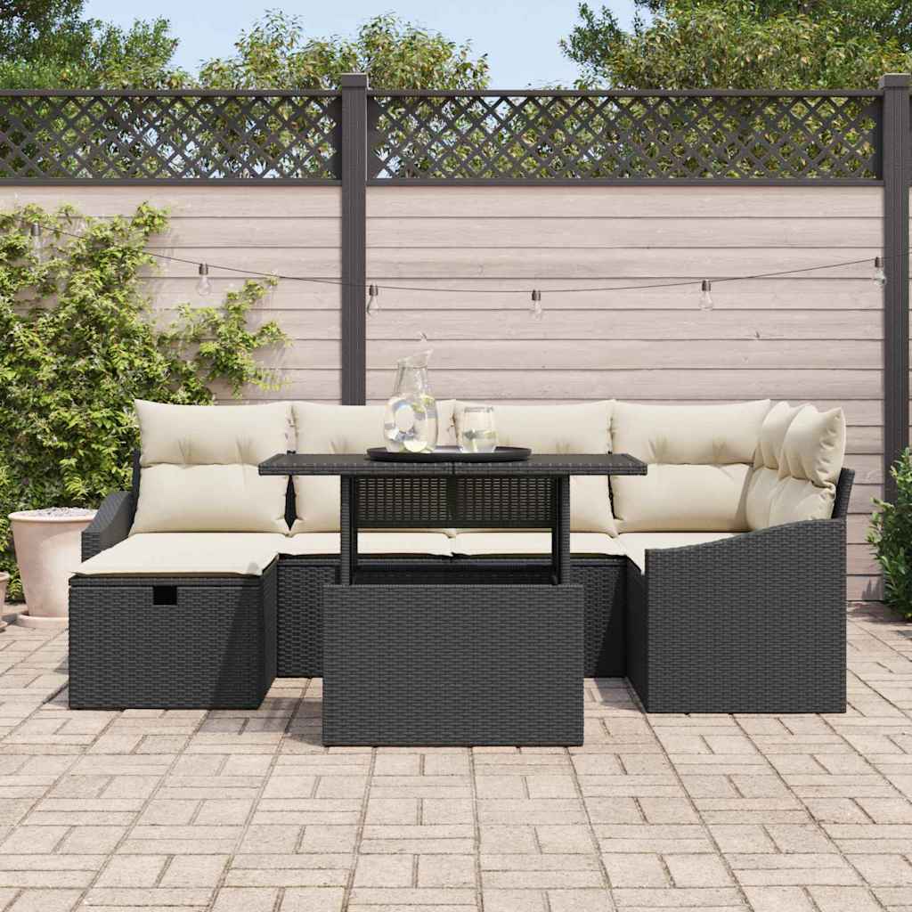 Conjunto de Sofá de Jardim 7 pcs Preto Rattan Sintético