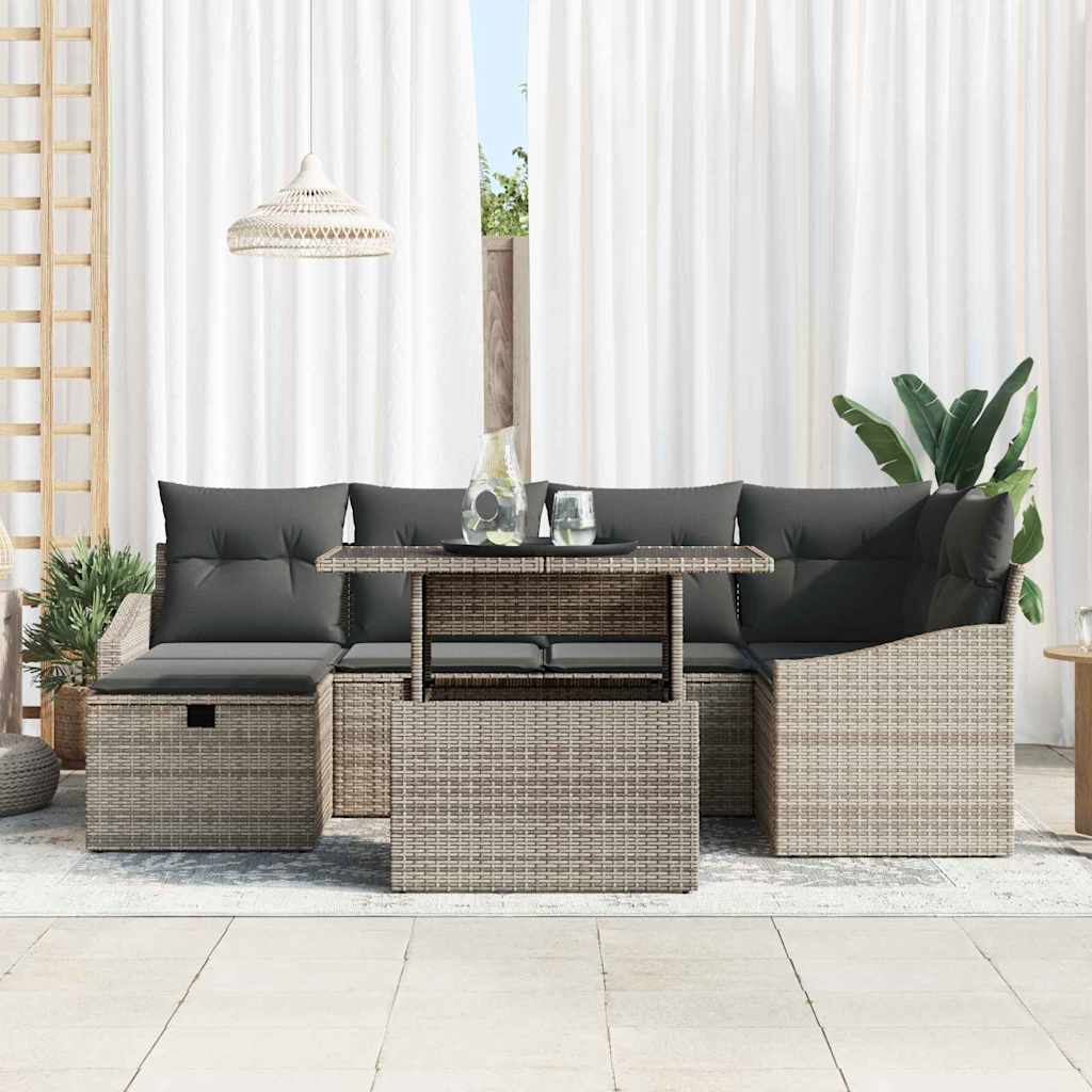 Conjunto de Sofá de Jardim 7 pcs Cinzeto Rattan Sintético