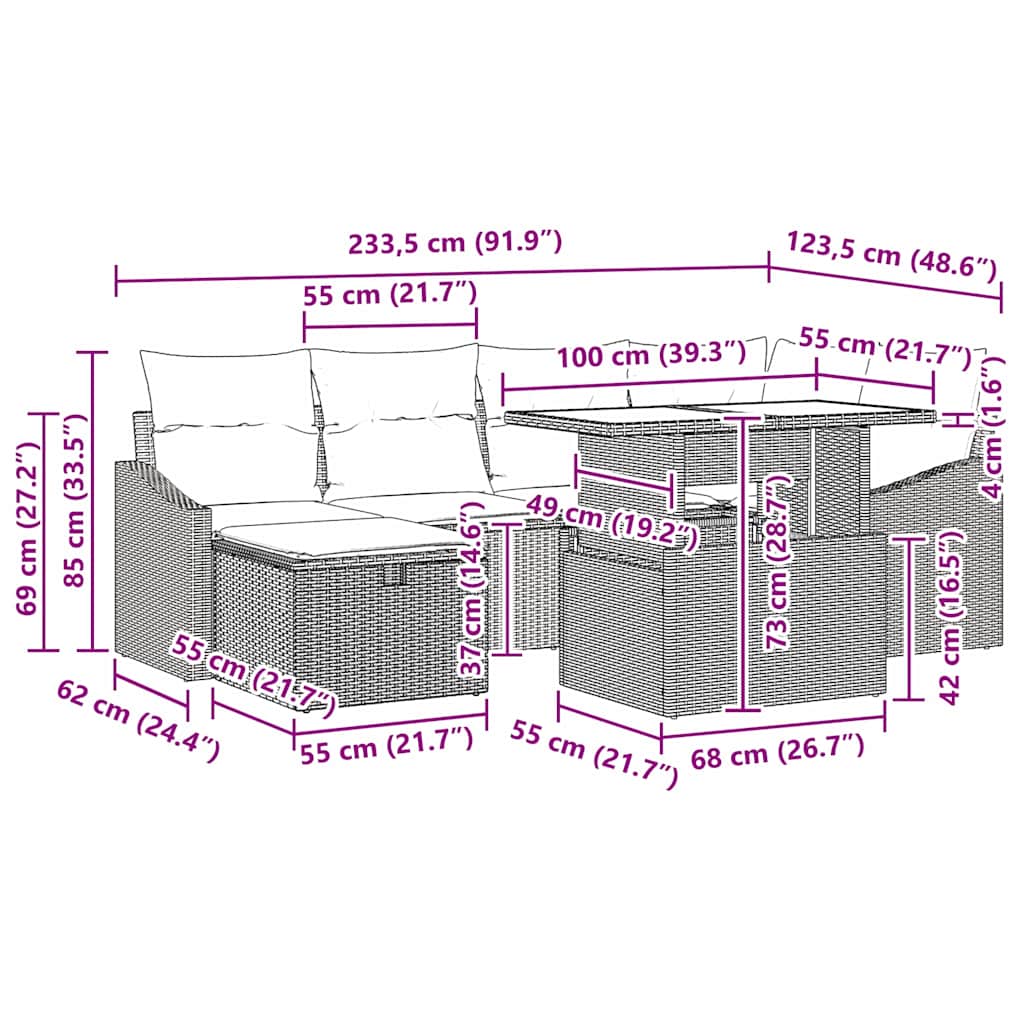 Conjunto de Sofá de Jardim 7 pcs Bege Rattan Sintético