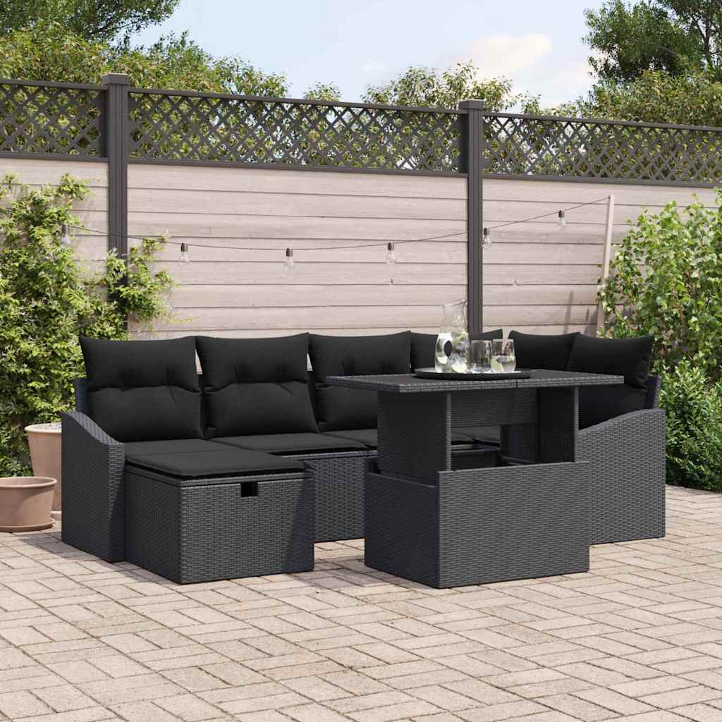 Conjunto de Sofá de Jardim 7 pcs Preto Rattan Sintético