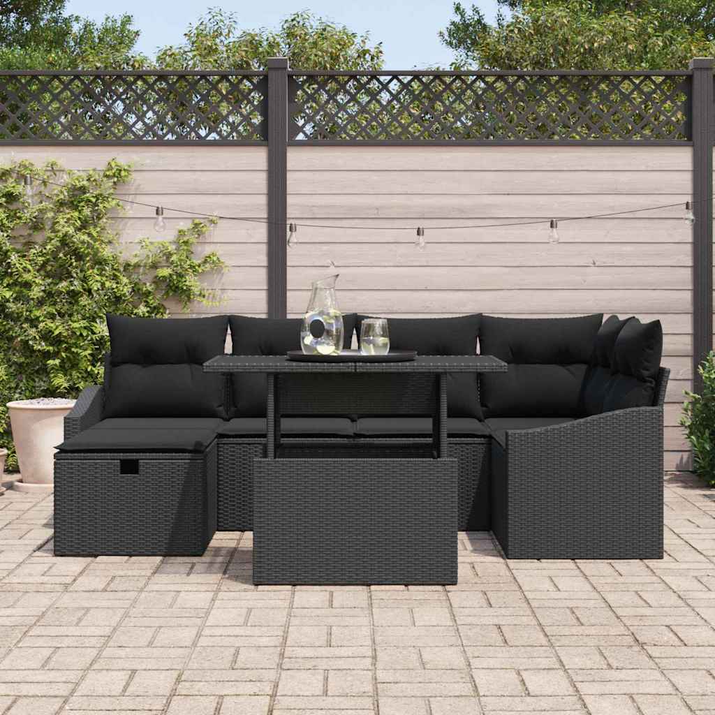 Conjunto de Sofá de Jardim 7 pcs Preto Rattan Sintético