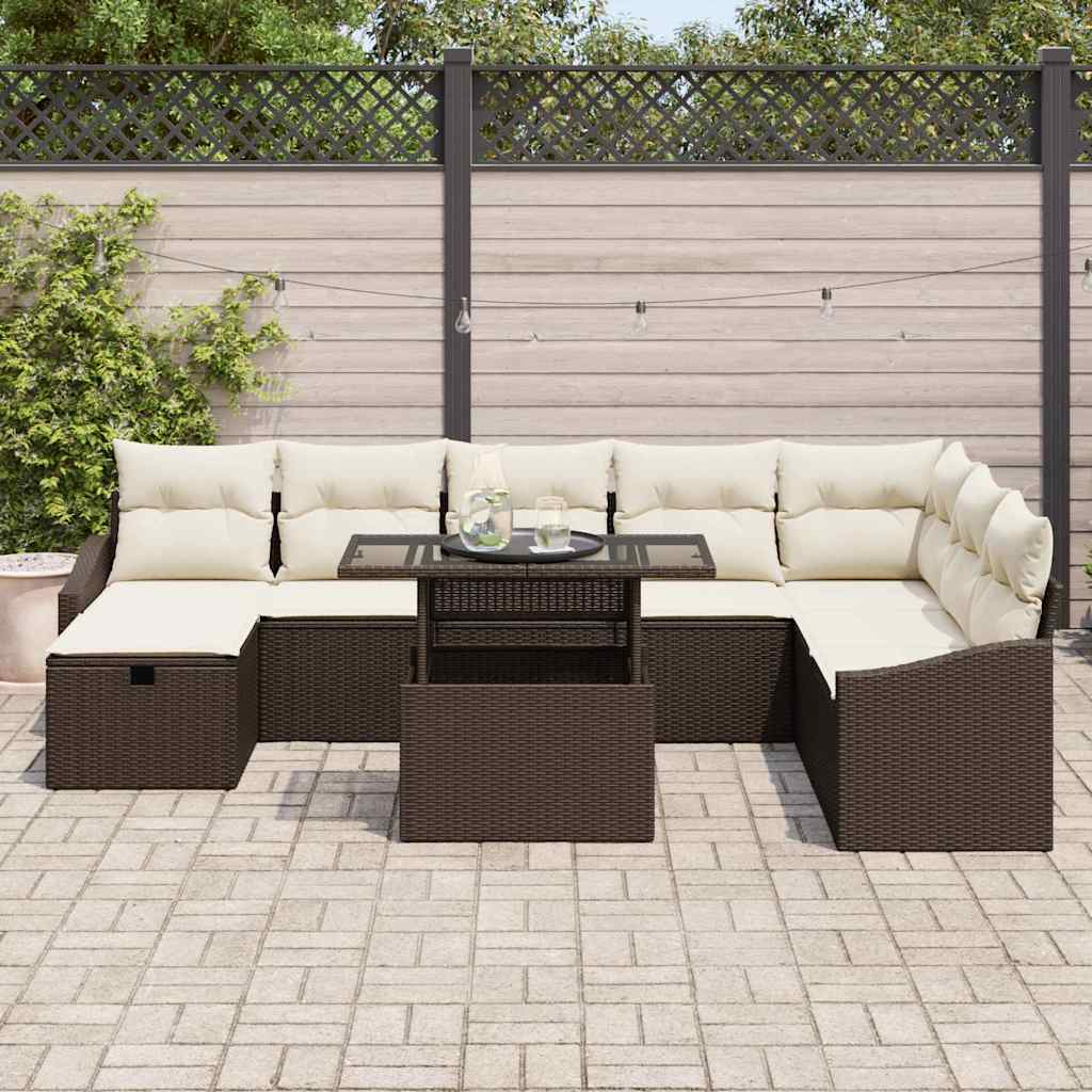 Conjunto de Sofá de Jardim 9 pcs Castanho Rattan Sintético