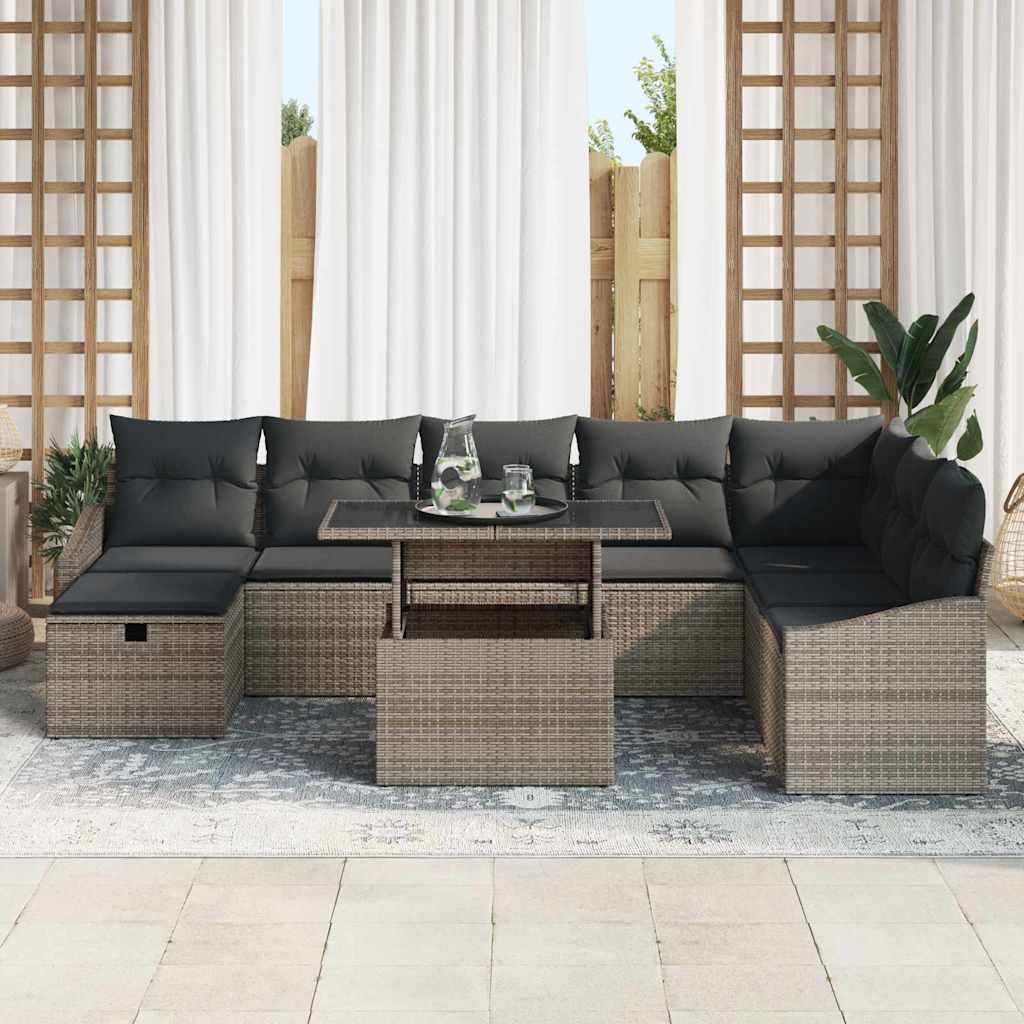 Conjunto de Sofá de Jardim 9 pcs Cinzeto Rattan Sintético