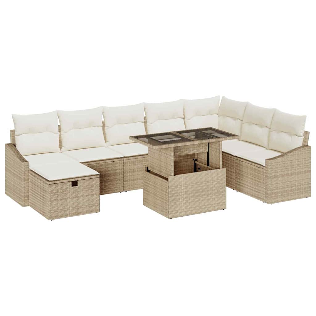 Conjunto de Sofá de Jardim 9 pcs Bege Rattan Sintético