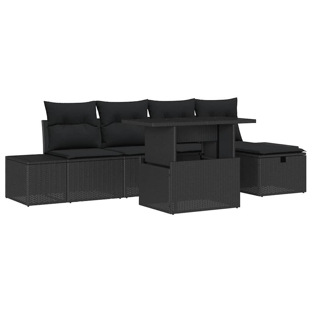 Conjunto de Sofá de Jardim 6 pcs Preto Rattan Sintético