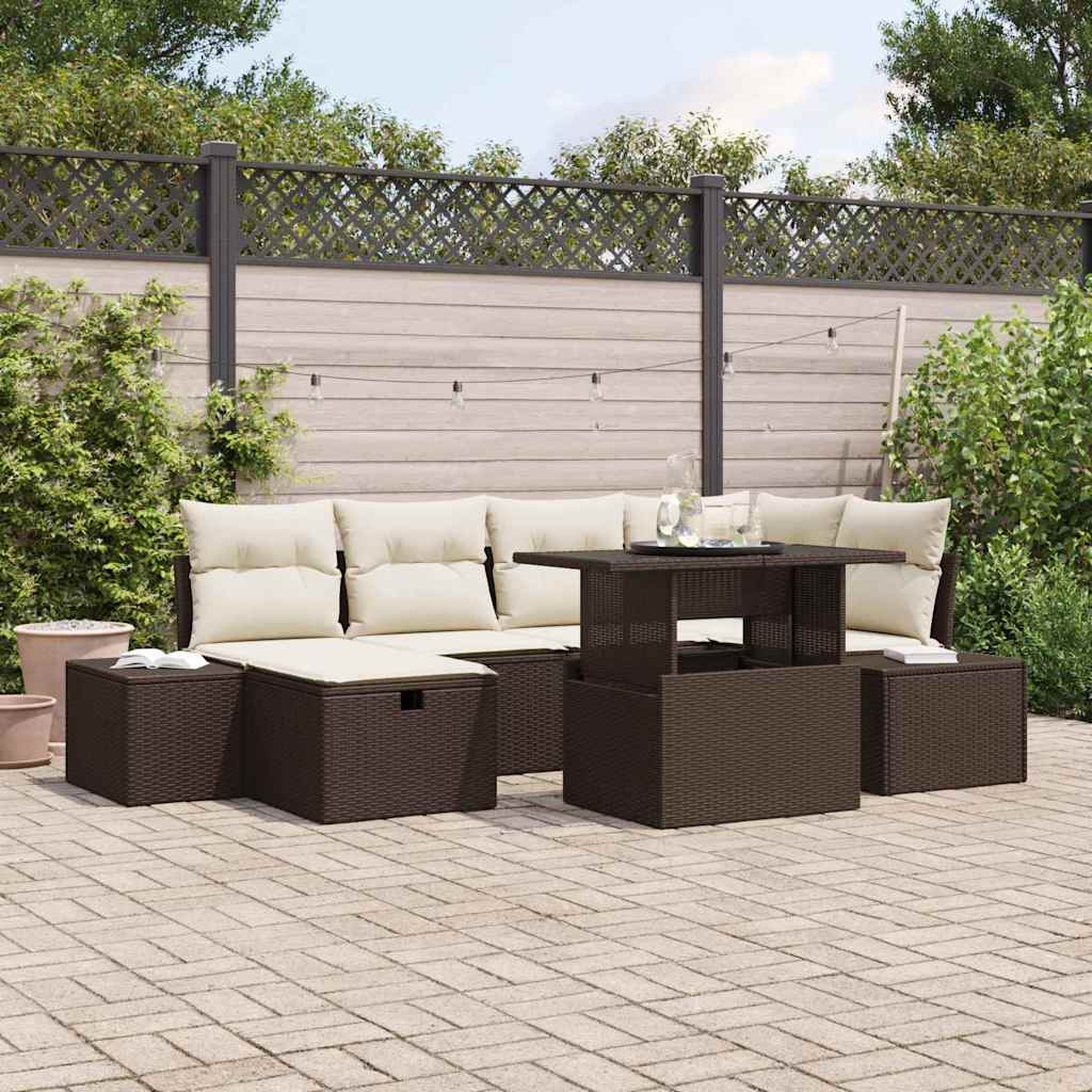 Conjunto de Sofá de Jardim 7 pcs Castanho Rattan Sintético