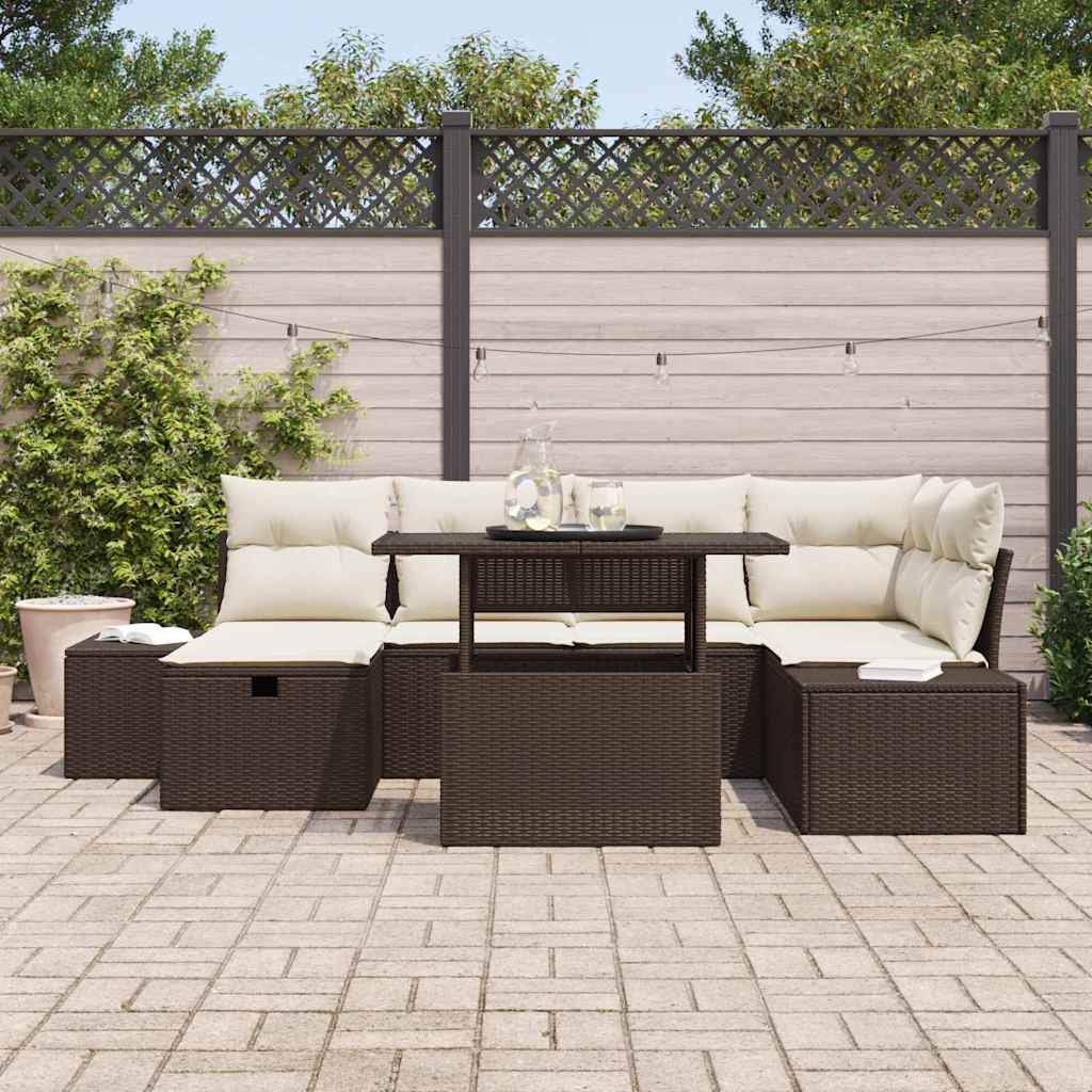 Conjunto de Sofá de Jardim 7 pcs Castanho Rattan Sintético