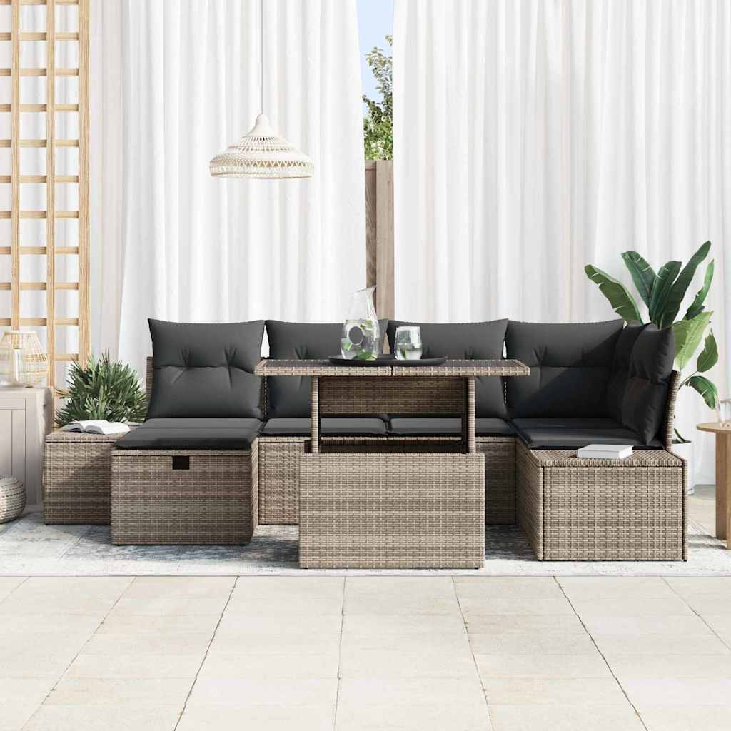 Conjunto de Sofá de Jardim 7 pcs Cinzeto Rattan Sintético