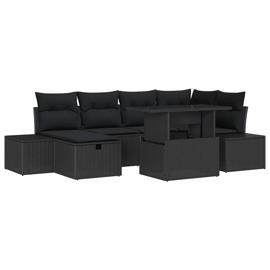 Conjunto de Sofá de Jardim 7 pcs Preto Rattan Sintético