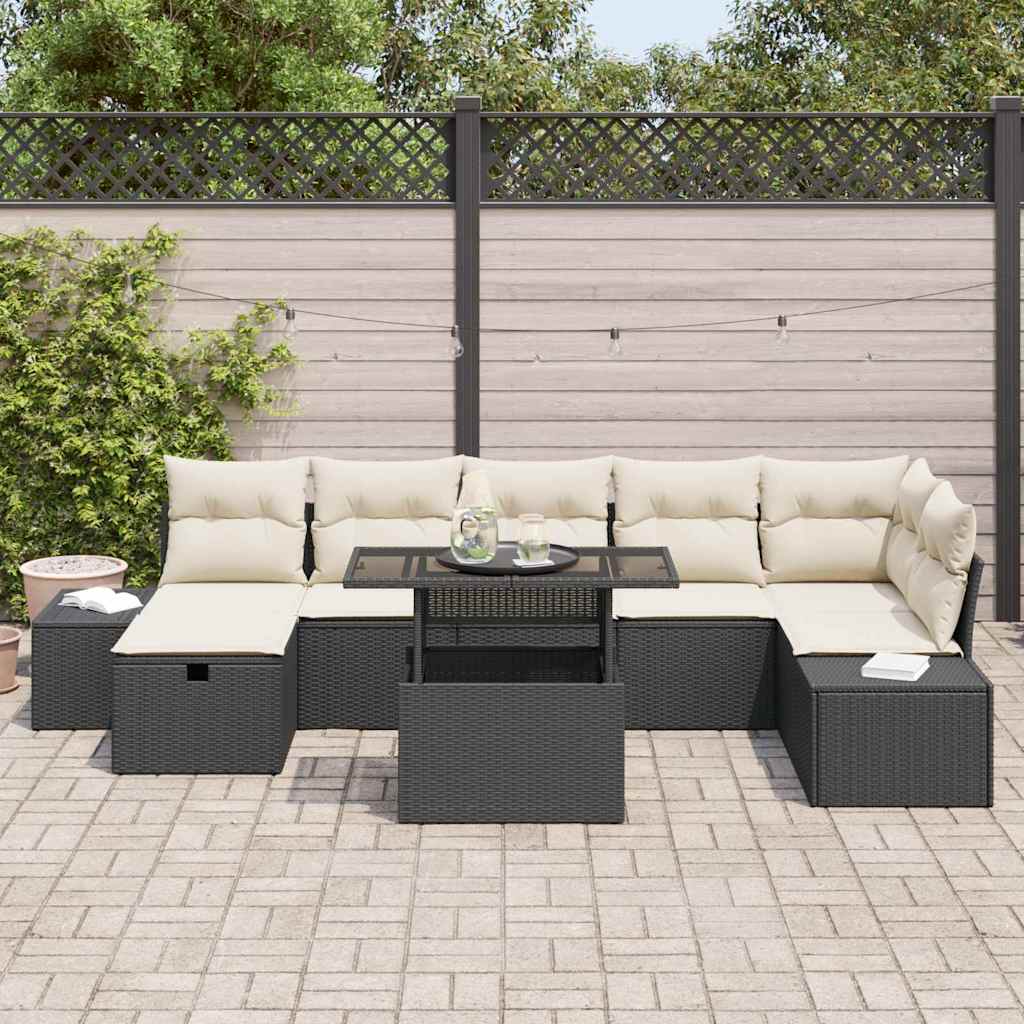 Conjunto de Sofá de Jardim 8 pcs Preto Rattan Sintético