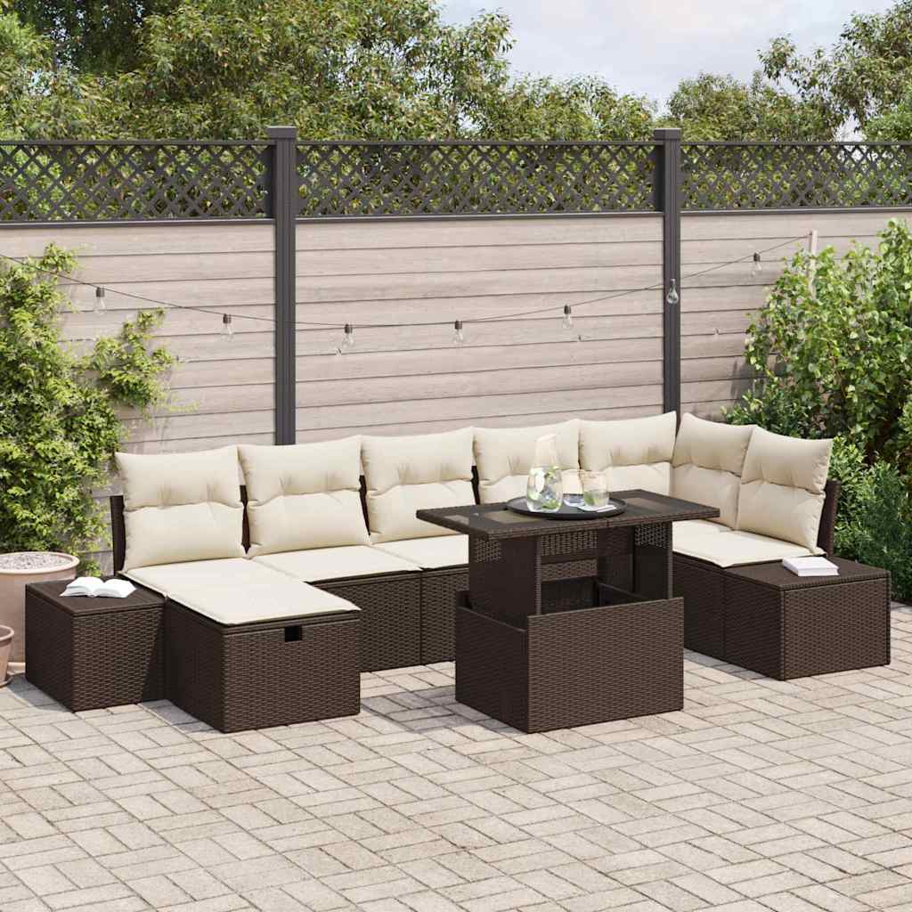 Conjunto de Sofá de Jardim 8 pcs Castanho Rattan Sintético
