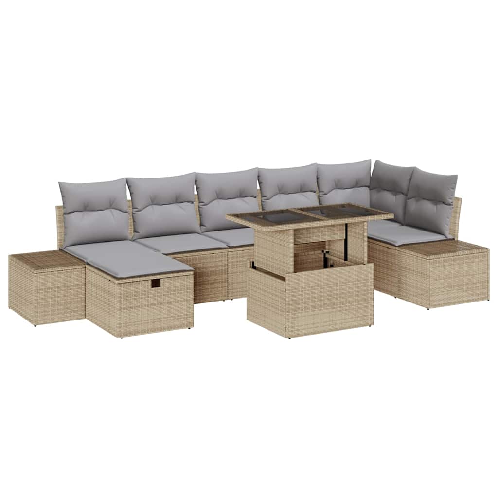 Conjunto de Sofá de Jardim 8 pcs Bege Rattan Sintético
