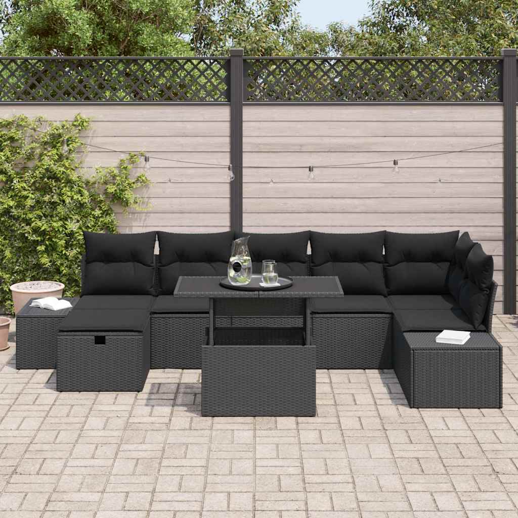 Conjunto de Sofá de Jardim 8 pcs Preto Rattan Sintético