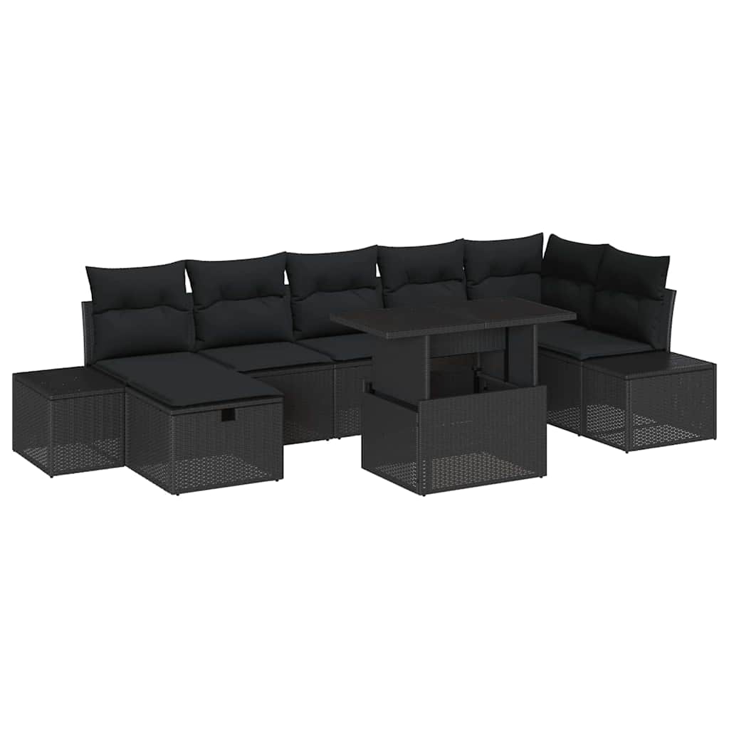 Conjunto de Sofá de Jardim 8 pcs Preto Rattan Sintético