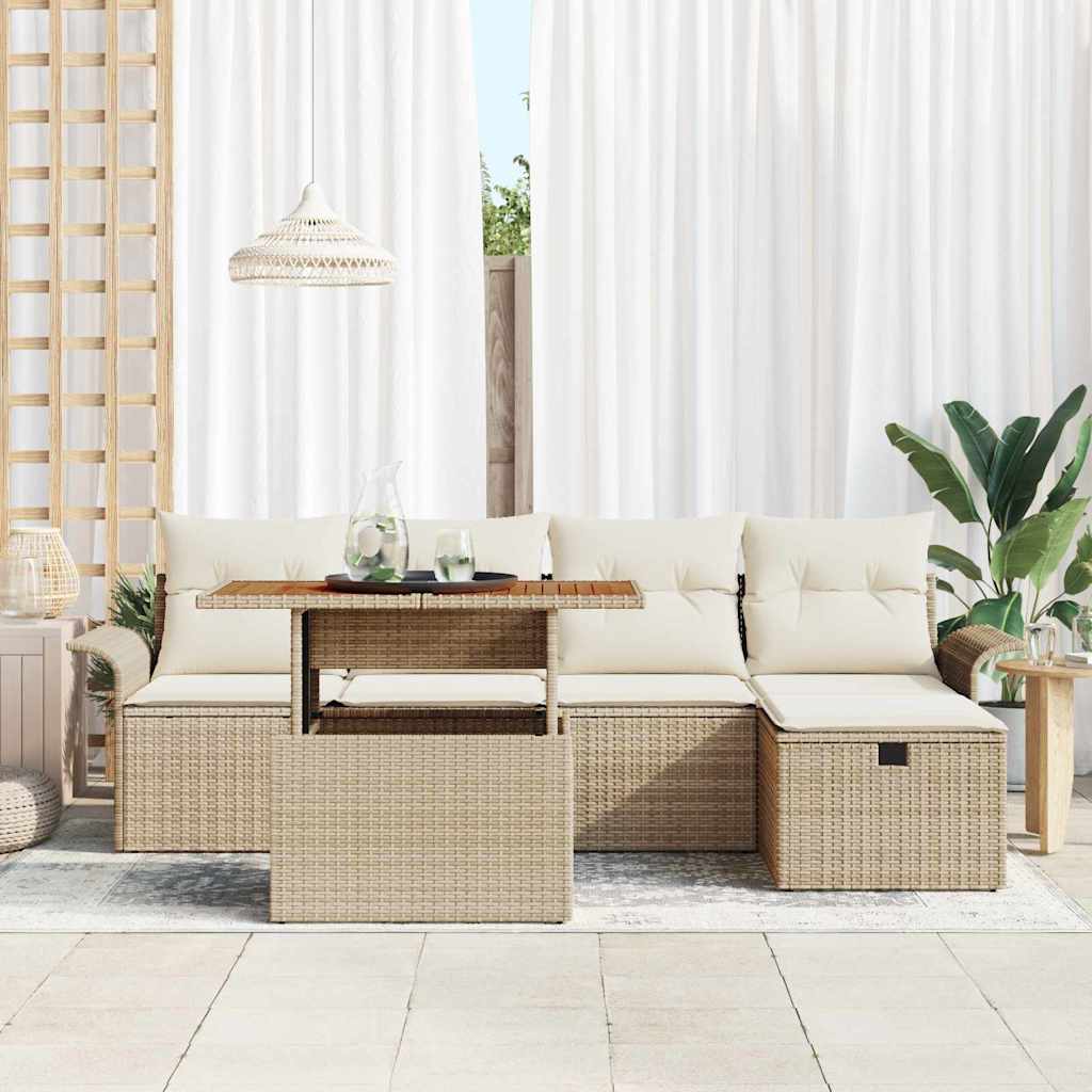 Conjunto de Sofá de Jardim 6 pcs Bege Rattan Sintético