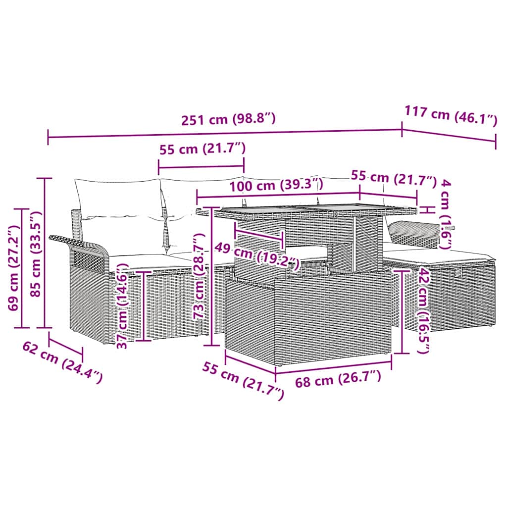 Conjunto de Sofá de Jardim 6 pcs Bege Rattan Sintético