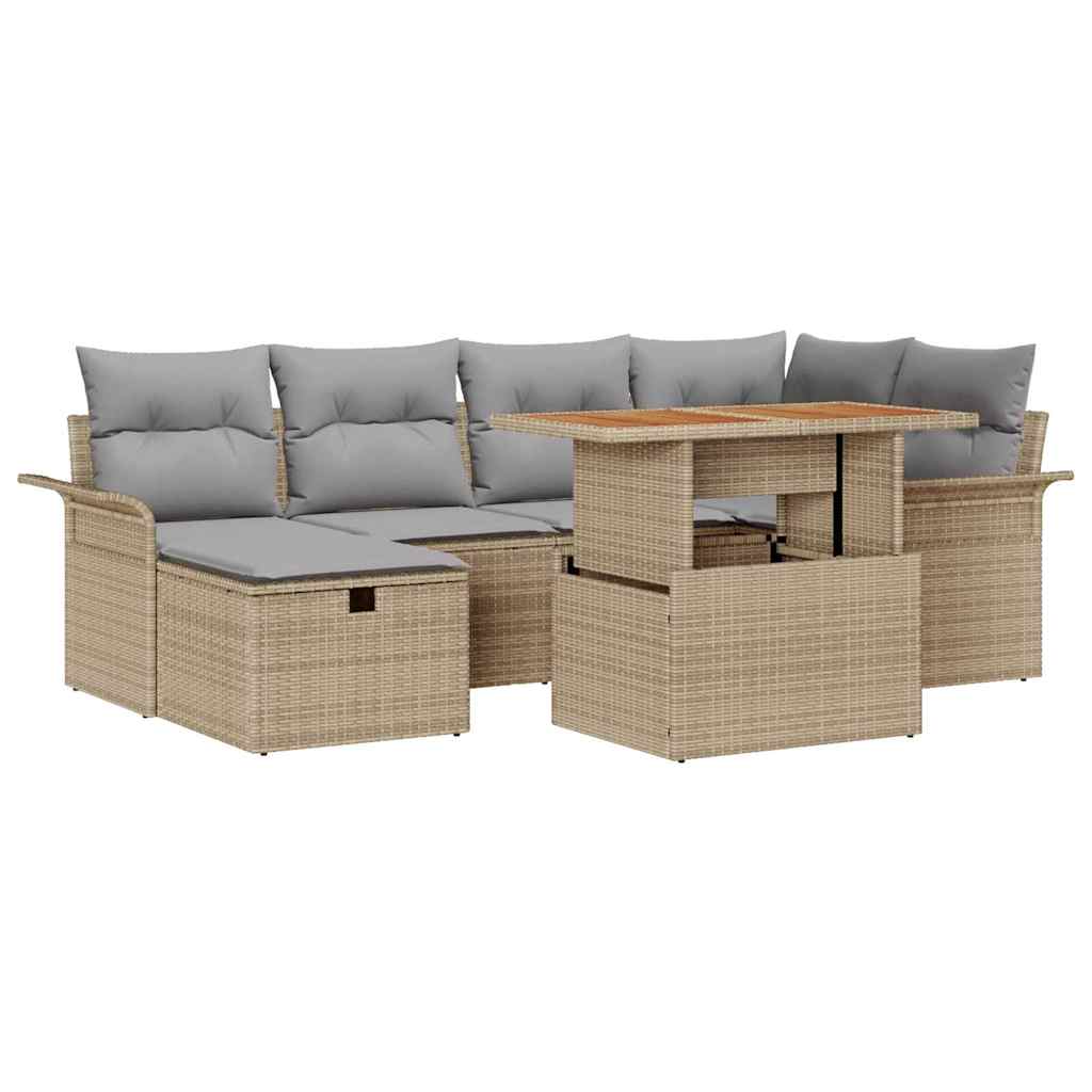 Conjunto de Sofá de Jardim 7 pcs Bege Rattan Sintético