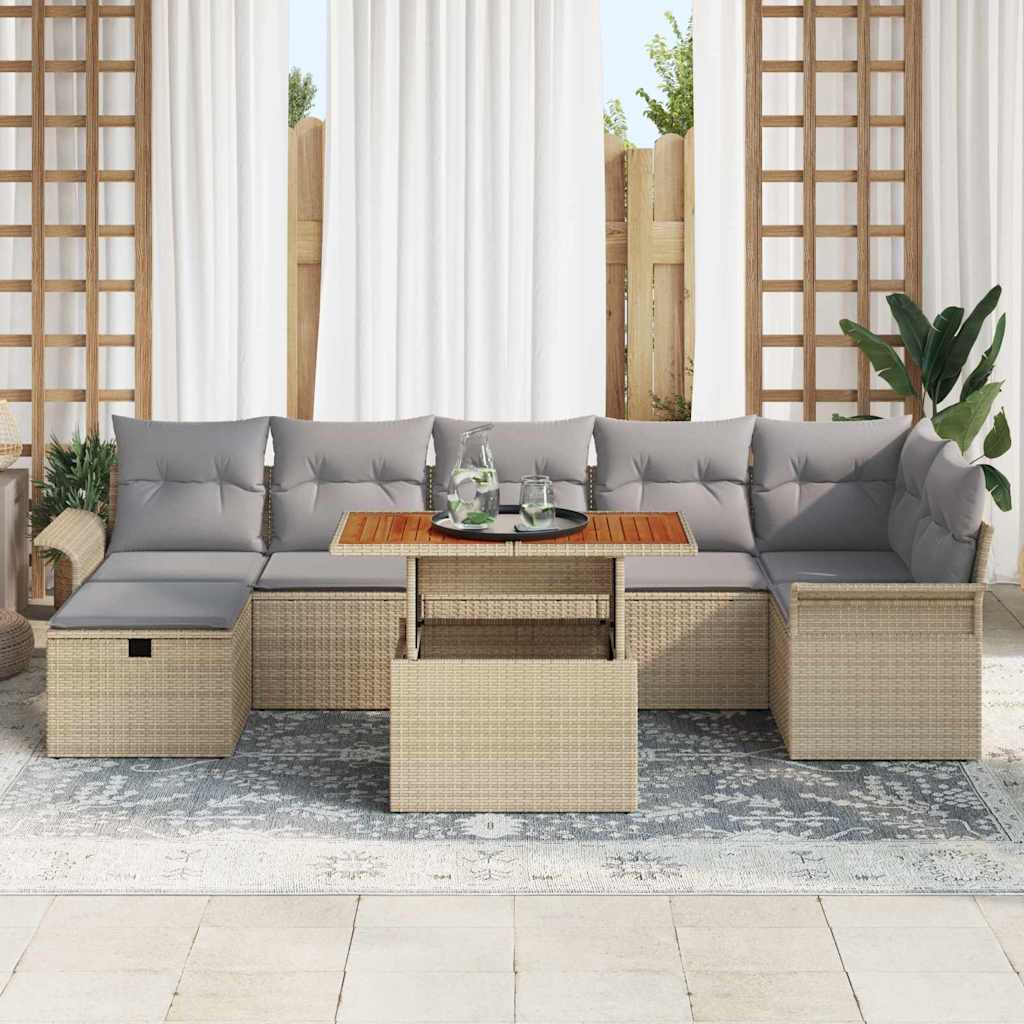 Conjunto de Sofá de Jardim 8 pcs Bege Rattan Sintético