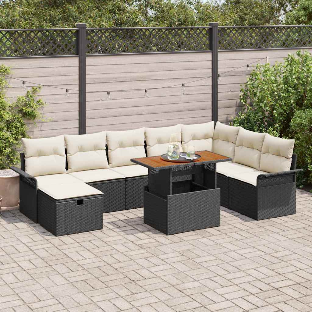 Conjunto de Sofá de Jardim 9 pcs Preto Rattan Sintético