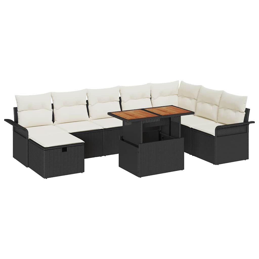 Conjunto de Sofá de Jardim 9 pcs Preto Rattan Sintético
