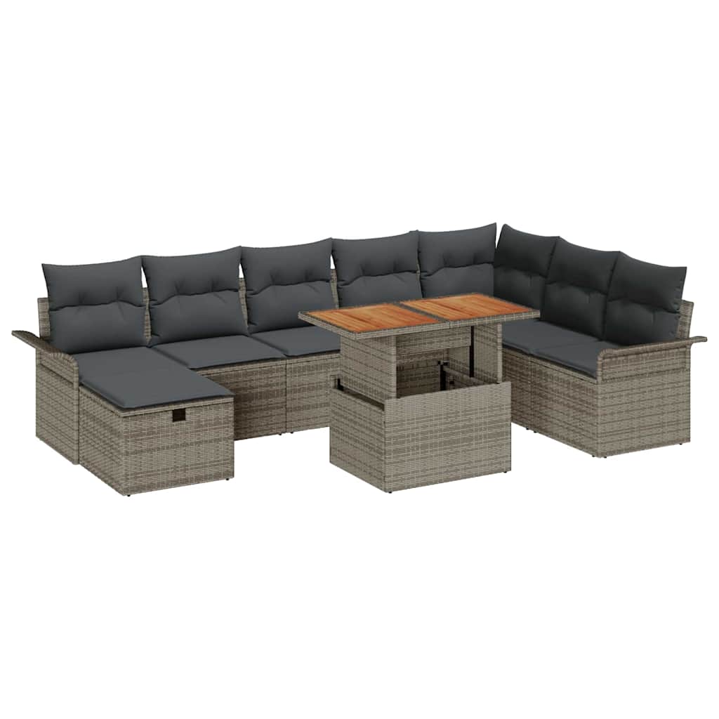 Conjunto de Sofá de Jardim 9 pcs Cinzeto Rattan Sintético