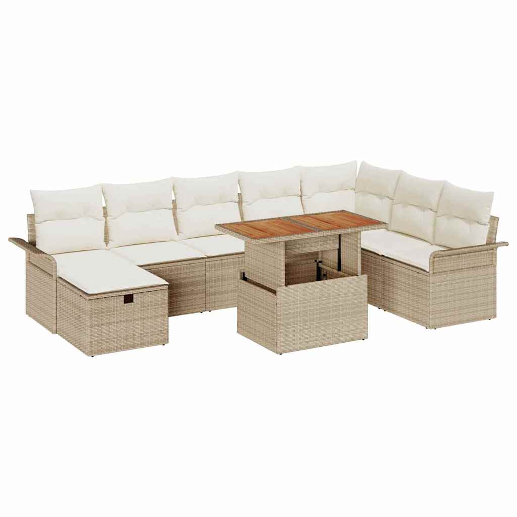 Conjunto de Sofá de Jardim 9 pcs Bege Rattan Sintético