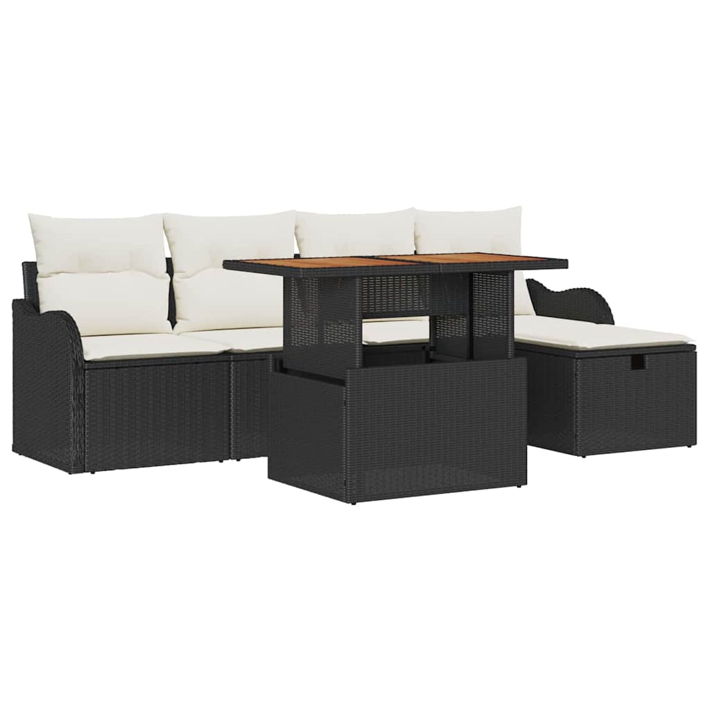 Conjunto de Sofá de Jardim 6 pcs Preto Rattan Sintético