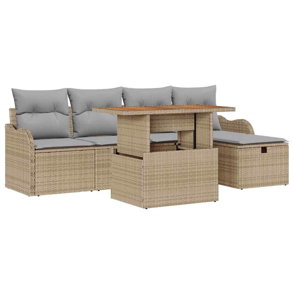 Conjunto de Sofá de Jardim 6 pcs Bege Rattan Sintético
