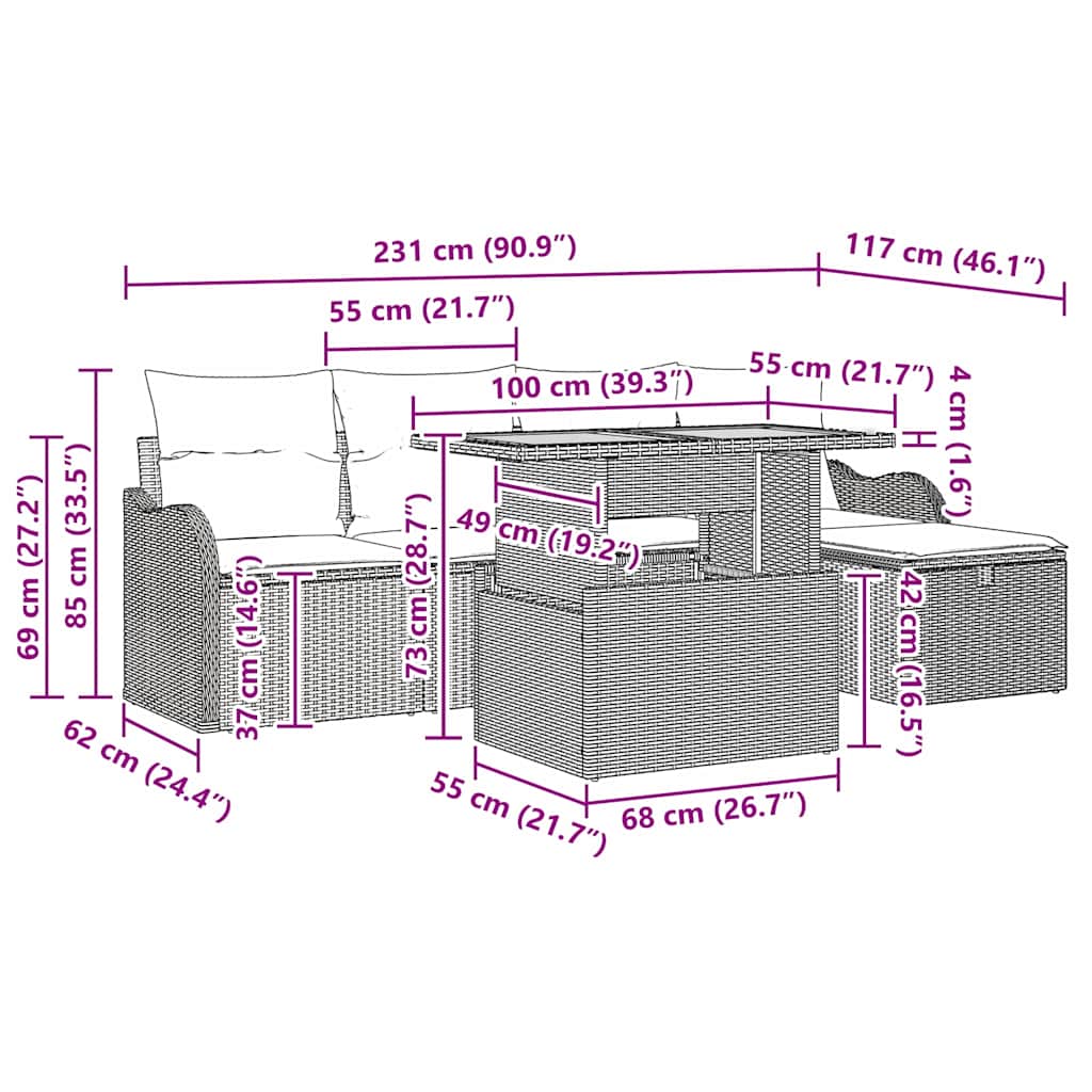 Conjunto de Sofá de Jardim 6 pcs Bege Rattan Sintético