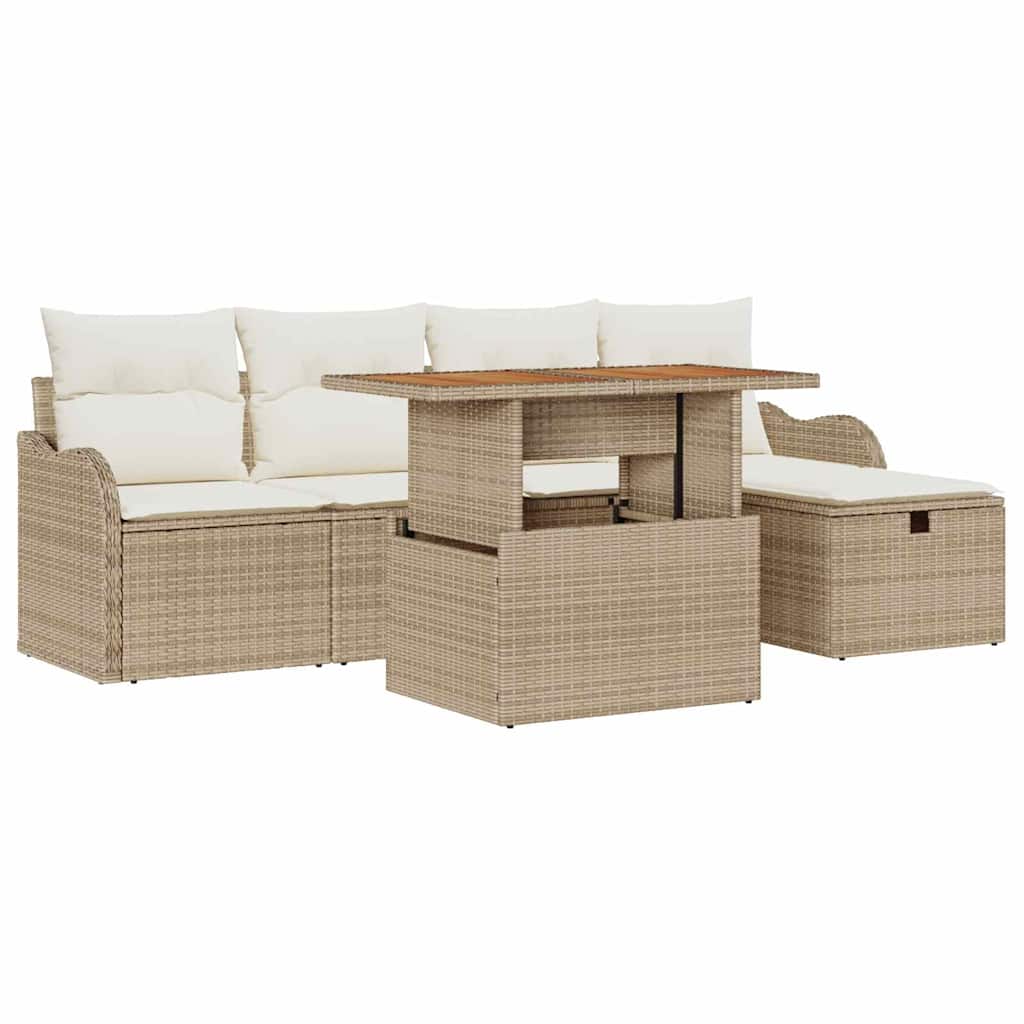 Conjunto de Sofá de Jardim 6 pcs Bege Rattan Sintético