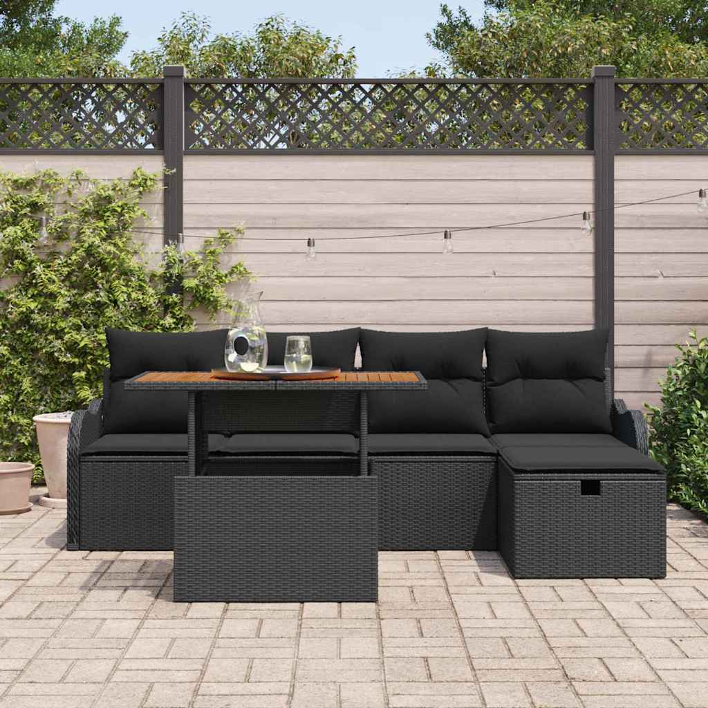 Conjunto de Sofá de Jardim 6 pcs Preto Rattan Sintético