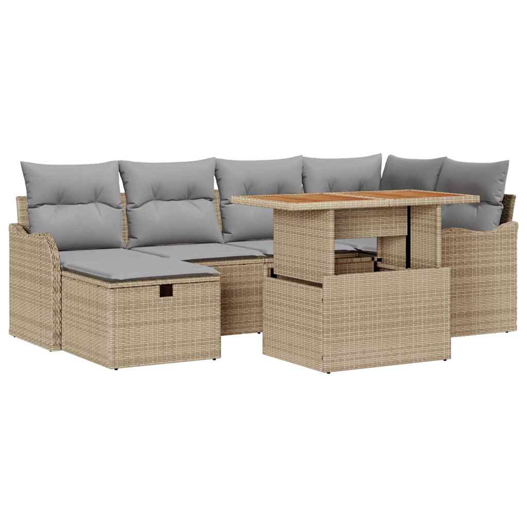 Conjunto de Sofá de Jardim 7 pcs Bege Rattan Sintético