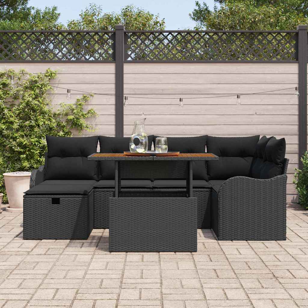 Conjunto de Sofá de Jardim 7 pcs Preto Rattan Sintético