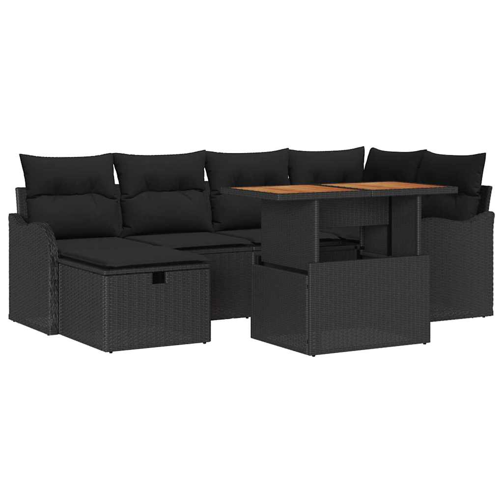 Conjunto de Sofá de Jardim 7 pcs Preto Rattan Sintético