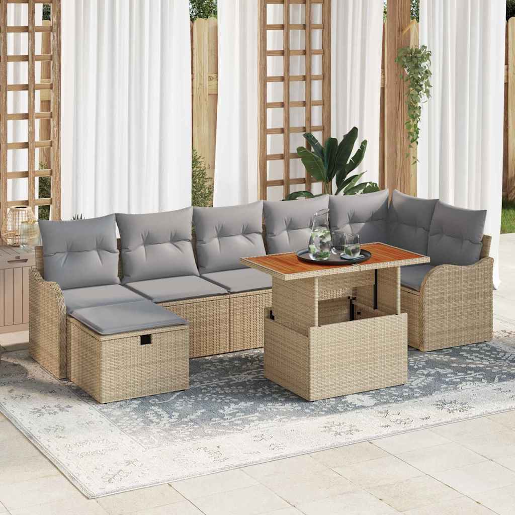 Conjunto de Sofá de Jardim 8 pcs Bege Rattan Sintético