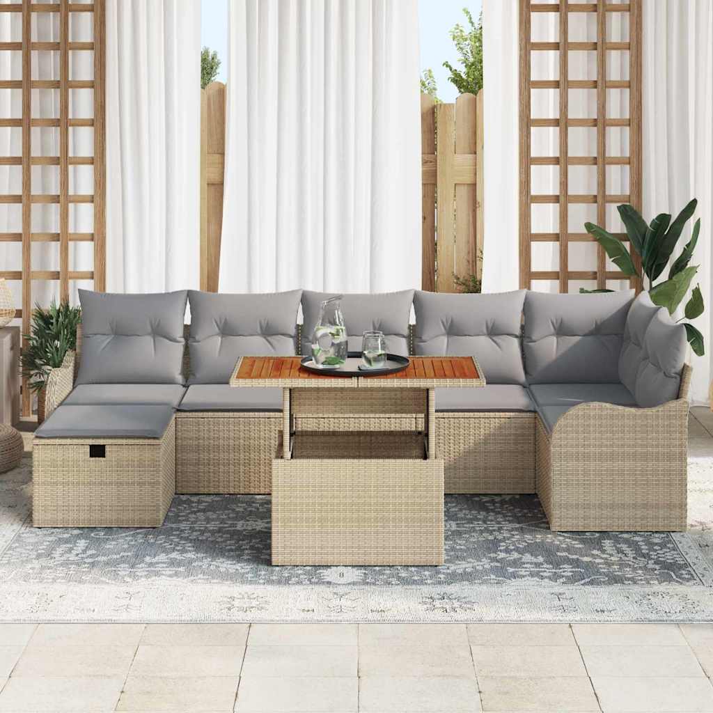 Conjunto de Sofá de Jardim 8 pcs Bege Rattan Sintético