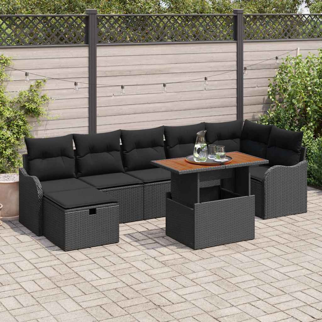 Conjunto de Sofá de Jardim 8 pcs Preto Rattan Sintético