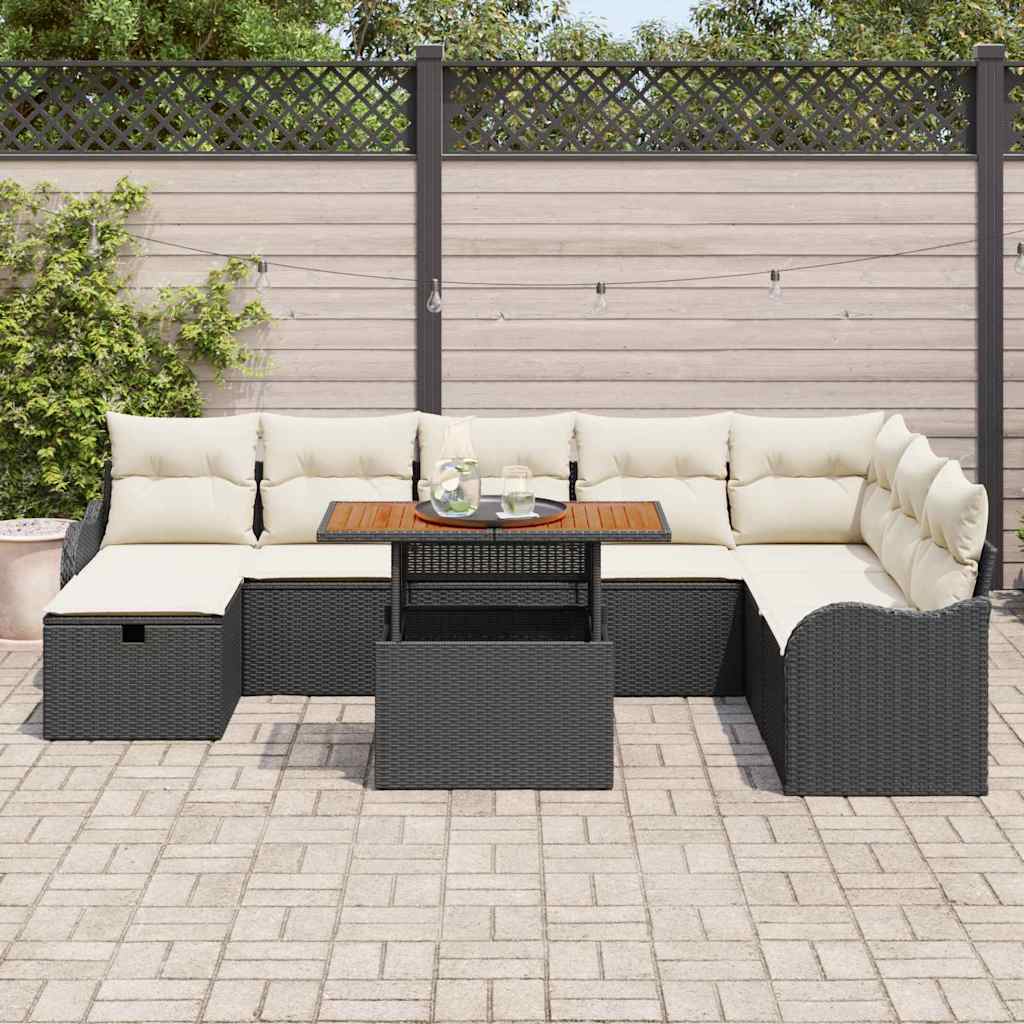 Conjunto de Sofá de Jardim 9 pcs Preto Rattan Sintético